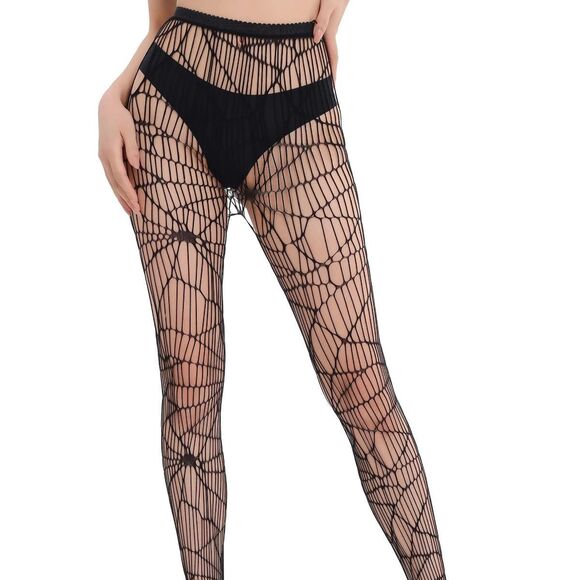 Black Spiderweb Tights Pantyhose Stockings Size Small Gothic Halloween - Picture 1 of 4
